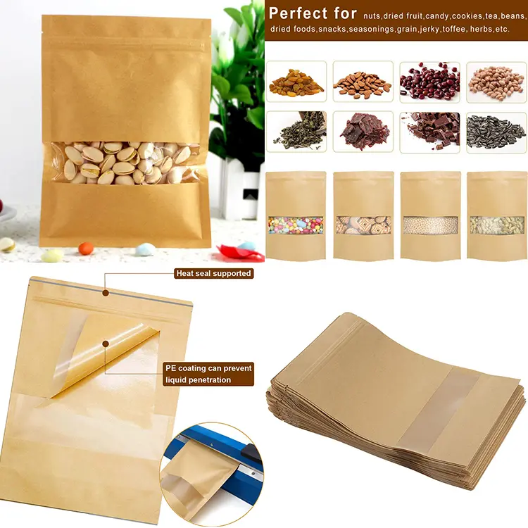 Kraft paper pouch with a transparent window